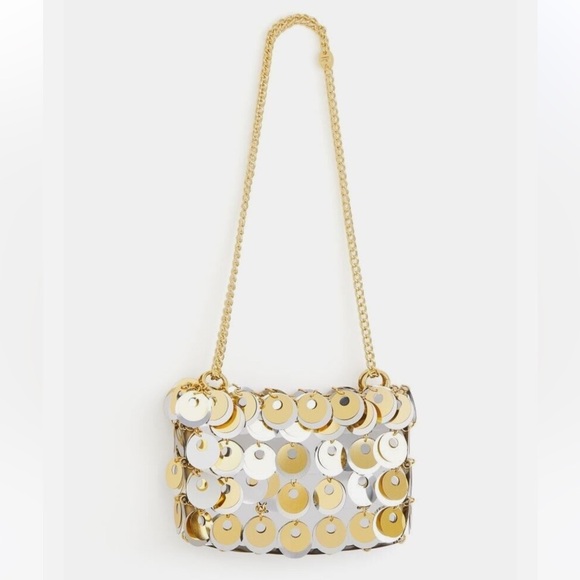 PACO RABANNE X H&M SILVER GOLD SEQUIN DISC EMBELLISHED CHAIN SHOULDER BAG NWT! - Picture 2 of 14